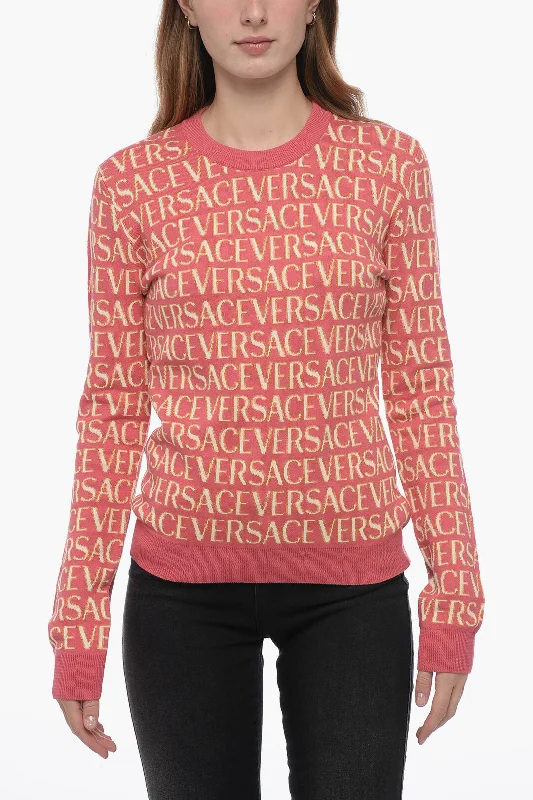 Versace Jacquard Sweater with Logo Pattern 40 Italian size Open Front Closed Front Wrap Front Versace Jacquard Sweater with Logo Pattern 40 Italian size Open Front Closed Front Wrap Front