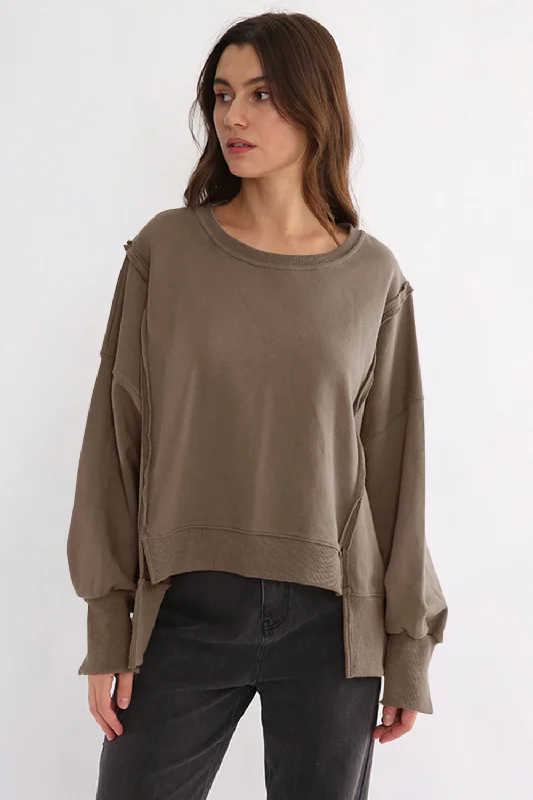 Hazel Blues® |  Exposed Seam High-Low Long Sleeve Sweatshirt Hoodie with Gradient Ombre Colorful