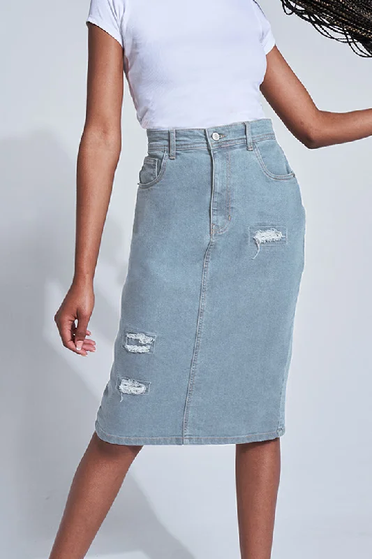 High Waisted Midi Skirt denim skirt durable