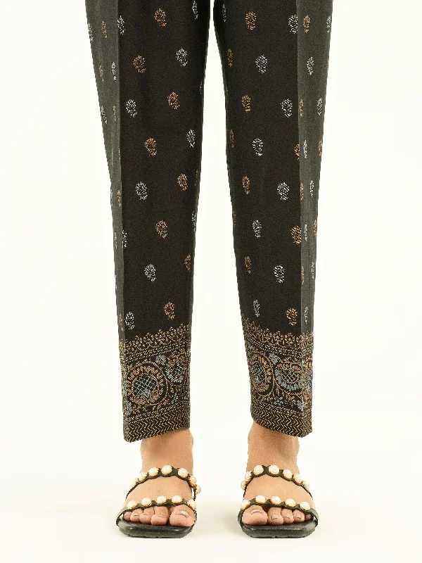 Printed Cambric Trousers High Waist Slim Fit Ankle Length