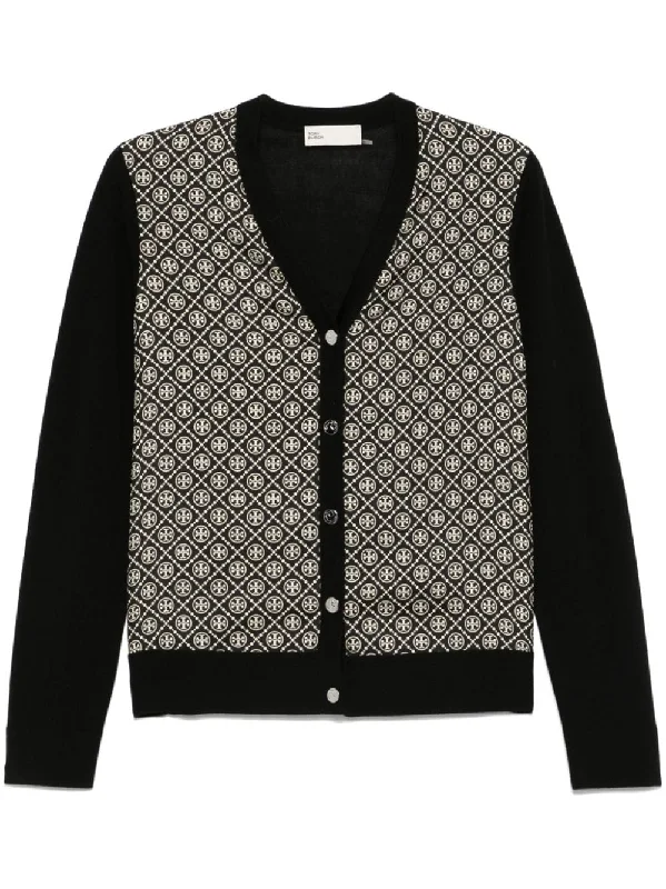 Tory Burch Women's Sweaters Black Solid Print Embellished