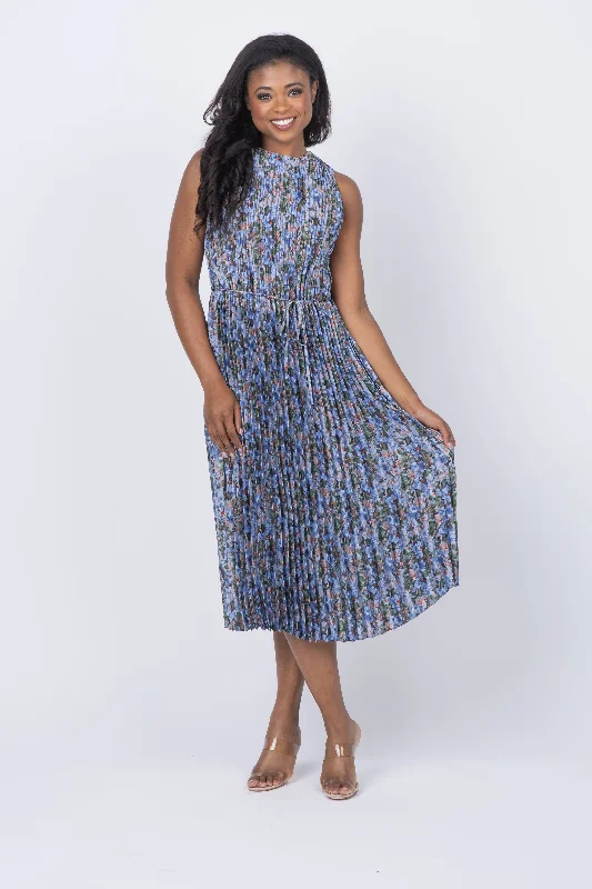 Vince Wild Primrose Pintuck-Pleated Dress in Pacific