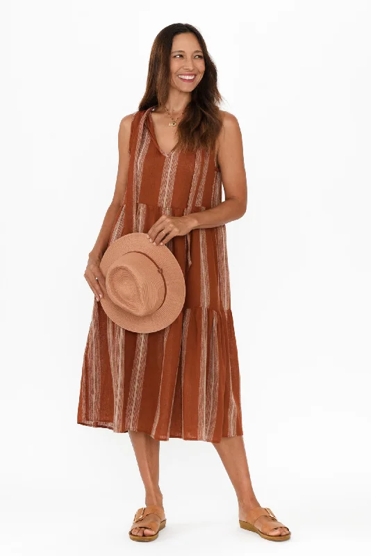 Lizzy Rust Stripe Tier Dress