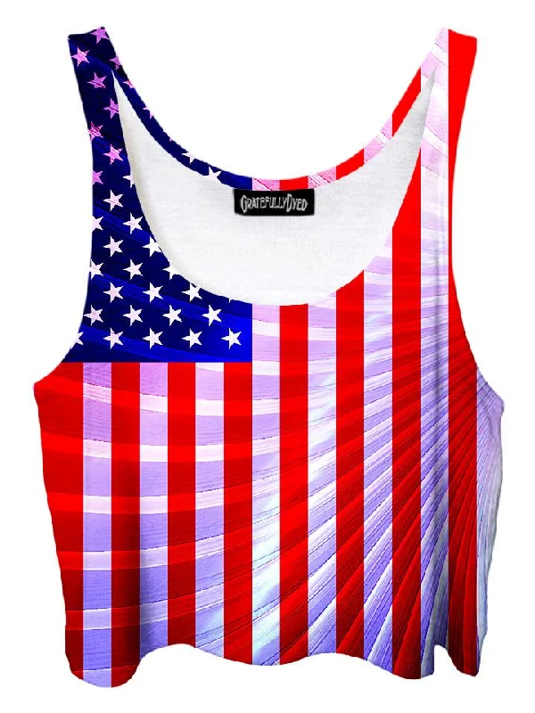 Fractal Flag 4th Of July Crop Top Cotton Fabric Linen Fabric Terry Fabric