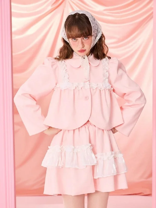 Half Skirt Bowknot Bubble Sleeve Set【s0000006965】 chiffon skirt flowing