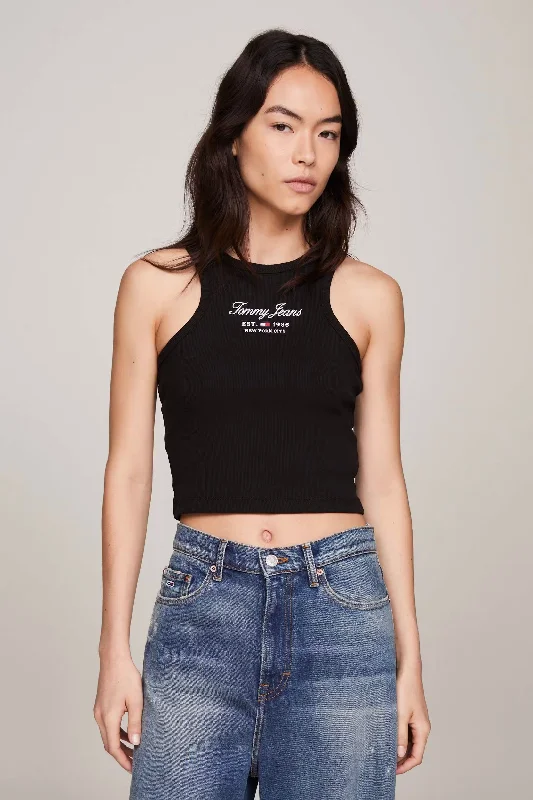 TOMMY JEANS TJW SP CROP ESS LOGO 2 TANK - BLACK silver tank top