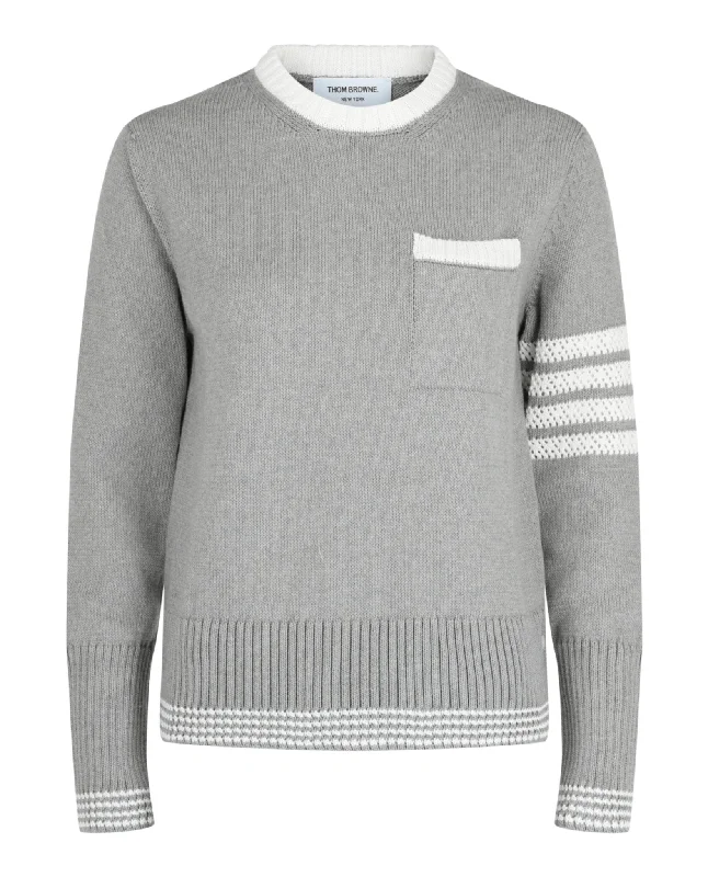Thom Browne Womens Jersey 4-Bar Cotton Sweater Cable Knit Ribbed Knit Lace Knit