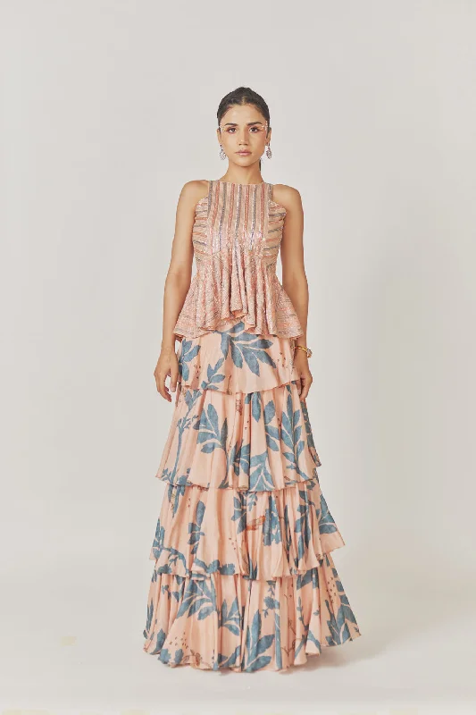 Salli Hand Embroidery + 4 Layered Muslin Silk Skirt breathable skirt fabric