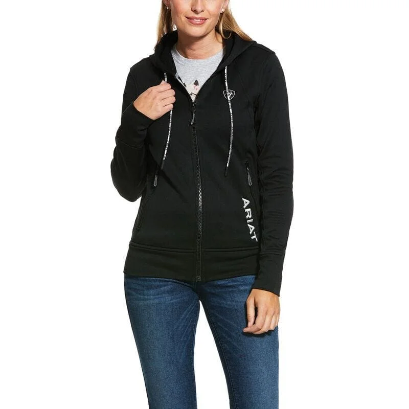 Ariat Ladies Full Zip Hoodie Keats Black Hoodie with Stripes Bold Sporty