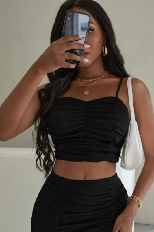 Front Ruched Strappy Crop Top Hooded Caped Shawl Collar
