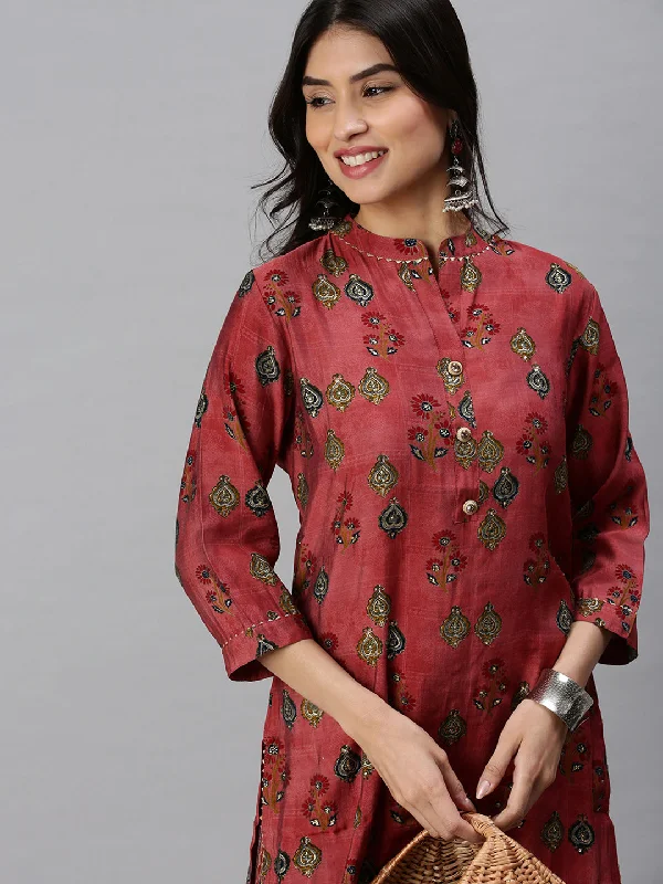 Women Straight Magenta Printed Kurta and Trousers-BC1142-Magenta Trousers fashionable chic Women Straight Magenta Printed Kurta and Trousers-BC1142-Magenta Trousers fashionable chic