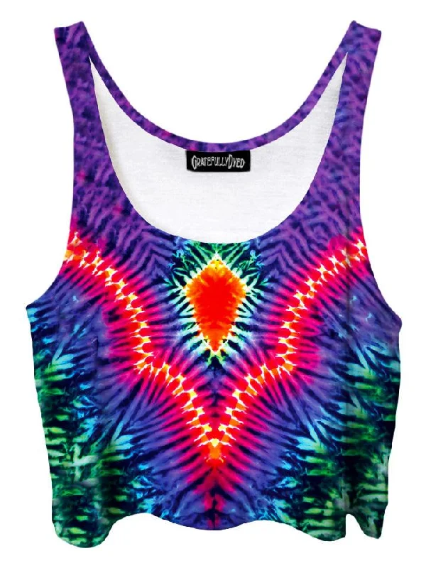 Pointed V Rainbow Tie-Dye Crop Top Chenille Brocade Lace