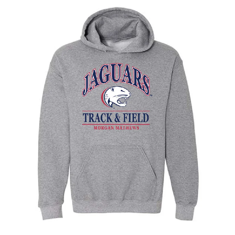 South Alabama - NCAA Women's Track & Field : Morgan Mathews - Classic Fashion Shersey Hooded Sweatshirt Hoodie with Back Slit Movement Comfort