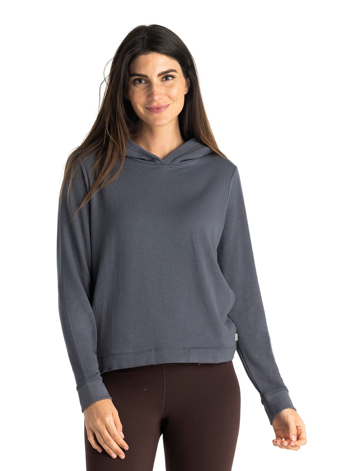 Women's Bamboo Lightweight Fleece Cropped Hoodie - Storm Cloud Hoodie with Side Slits Relaxed Casual