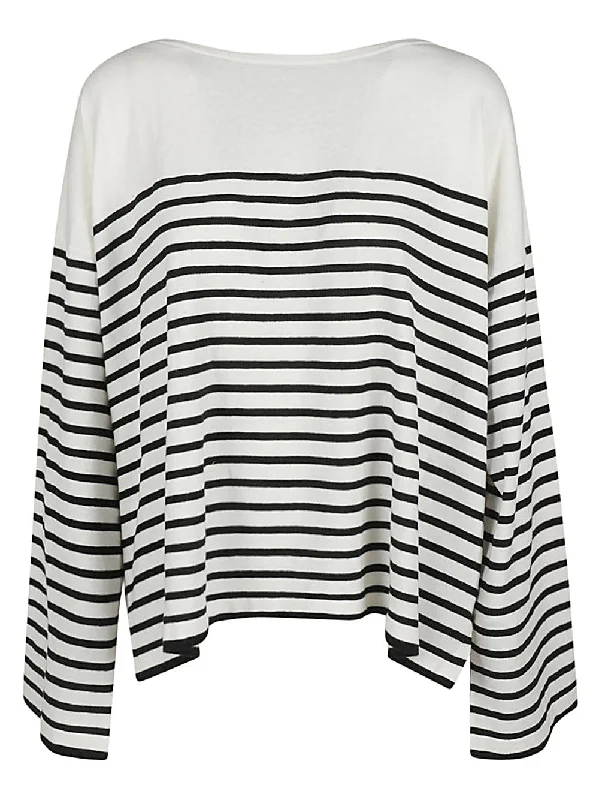 Ct Plage Women's Sweaters White Cable Knit Ribbed Knit Lace Knit