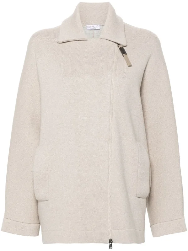 Brunello Cucinelli Women's Sweaters Beige Denim Fabric Leather Fabric Suede Fabric