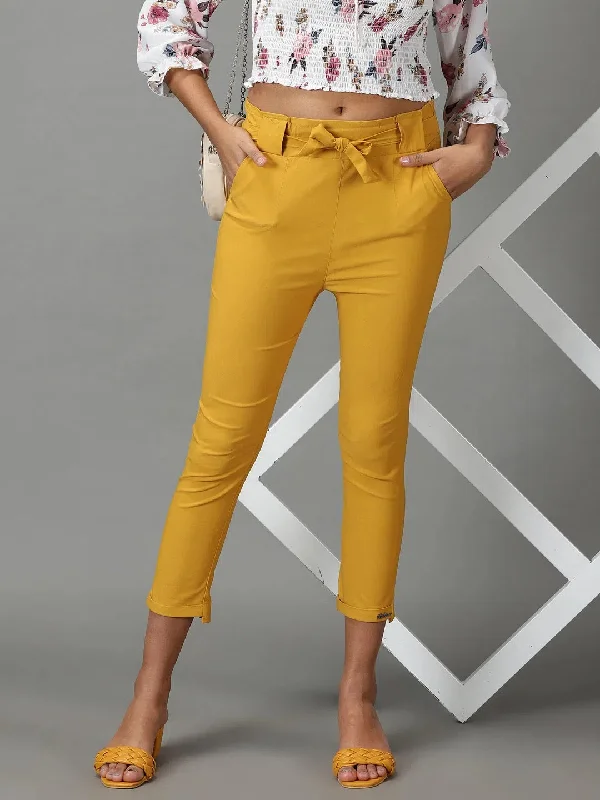 Women's Mustard Solid Cigarette Trouser-AL-6272-Mustard Trousers Favorite Customer