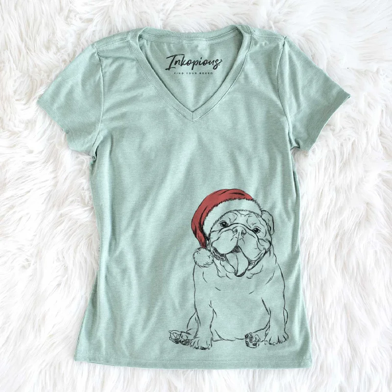 Santa Tank the English Bulldog - Women's V-neck Shirt v-neck tank top