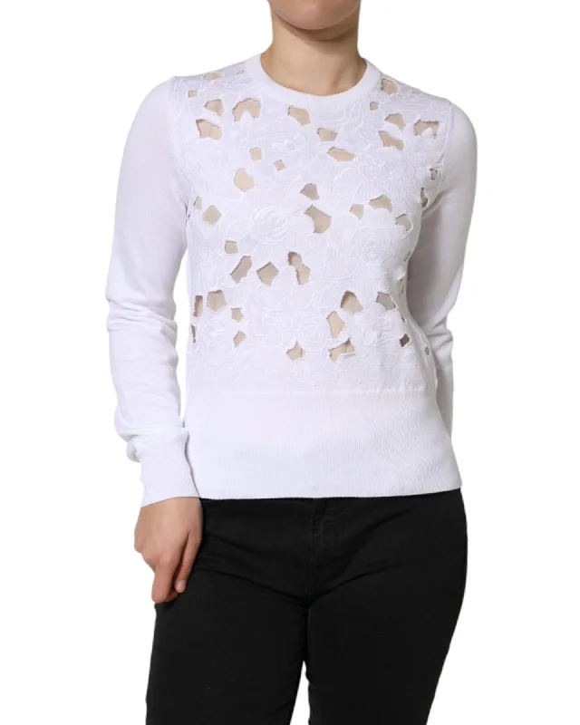 Dolce & Gabbana Women's Floral-Embroidered Knit Sweater White Chenille Fabric Brocade Fabric Lace Fabric Dolce & Gabbana Women's Floral-Embroidered Knit Sweater White Chenille Fabric Brocade Fabric Lace Fabric