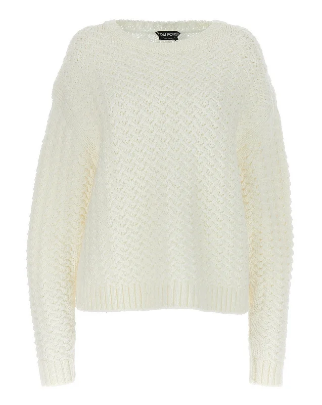 Tom Ford Womens Virgin Wool Sweater In White Tailored Straight A-Line