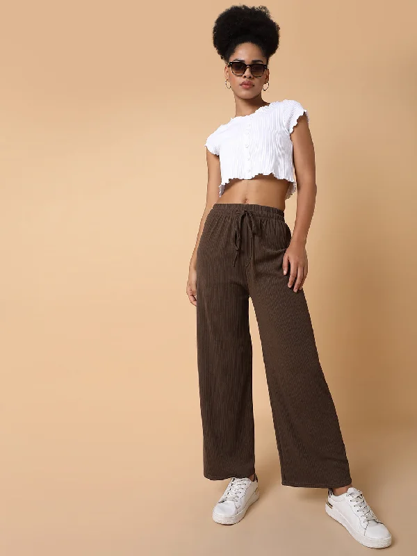 Women Flat Front Solid Brown Trousers-8622-Brown Skinny Trousers Denim Stretchy