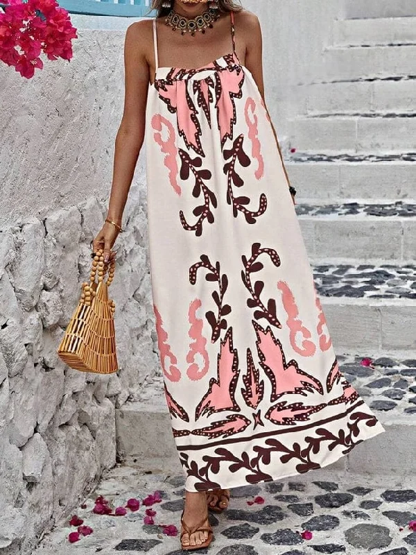 Rosa Clothing Symmetrical Print Maxi Slip Dress