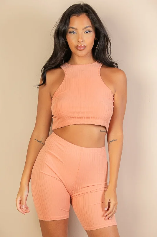 Ribbed Tank Top and Biker Shorts Set bold tank top