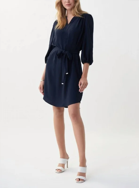 3/4 Sleeve Dress In Midnight Blue