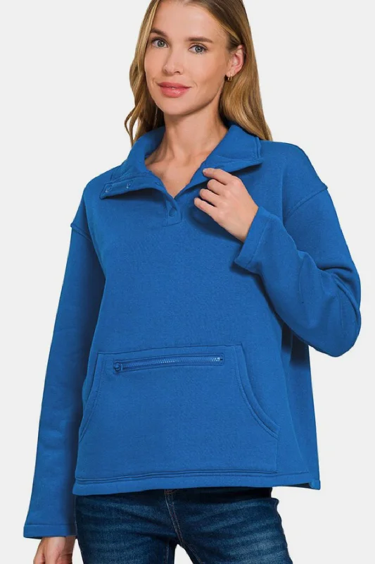 Hazel Blues® | Zenana Turtleneck Half Snap Fleece Sweatshirt Hoodie with Reflective Safety Nightwear Hazel Blues® | Zenana Turtleneck Half Snap Fleece Sweatshirt Hoodie with Reflective Safety Nightwear