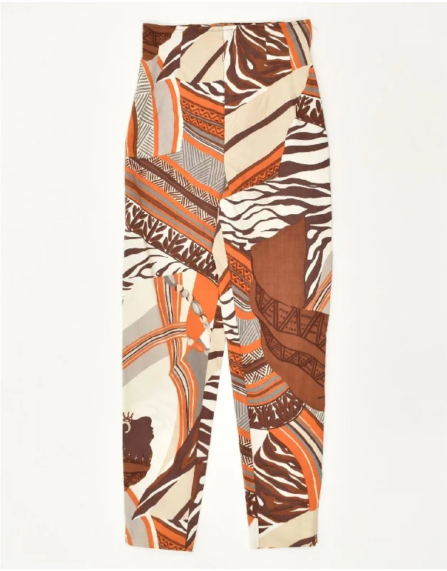 VINTAGE Womens Crazy Pattern High Waist Casual Trousers W26 L28 Brown Trousers versatile all-occasion