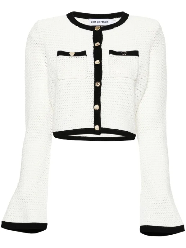 Self-Portrait Women's Sweaters White Hooded Sweater Collared Sweater Shawl Collar