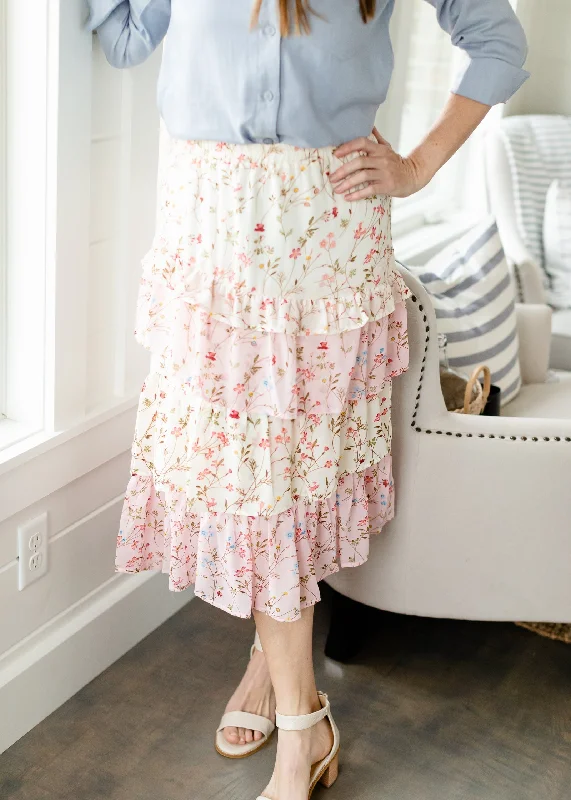 Cherry Blossom Ruffle Front Midi Skirt - FINAL SALE wool skirt breathable