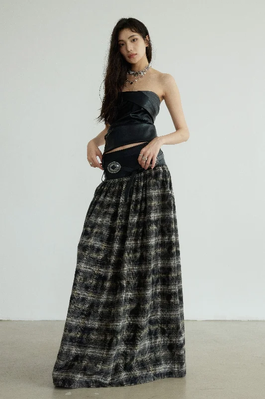 Highland Mist Plaid Maxi Skirt satin skirt smooth