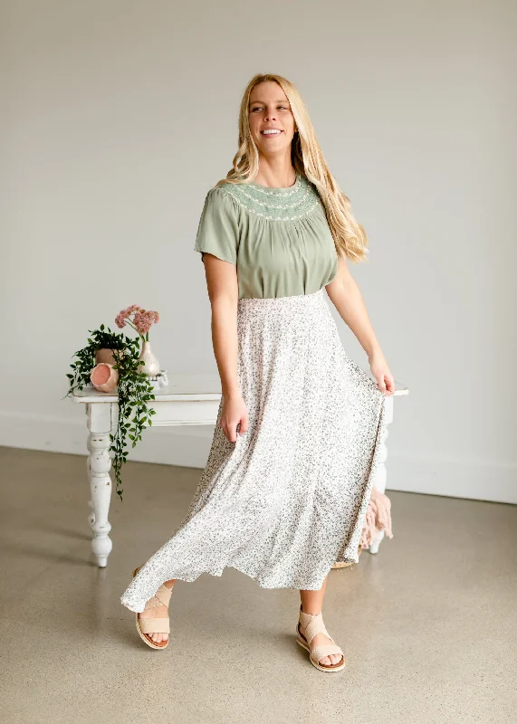 Green Tiny Floral Maxi Skirt - FINAL SALE leather skirt refined