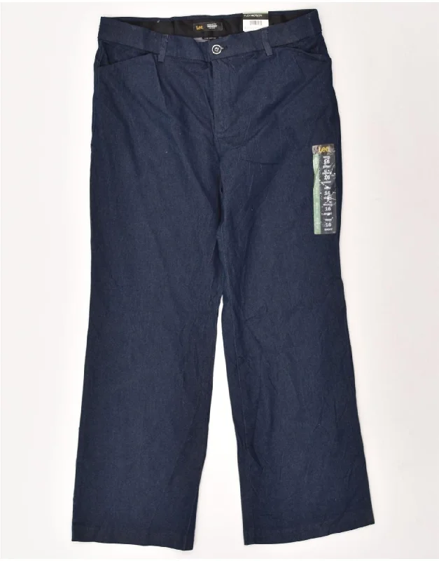 LEE Womens Regular Fit Casual Trousers US 16 2XL W36 L30 Navy Blue Cotton Trousers Leather Faux