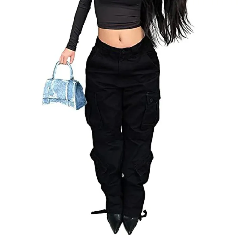 Women's Cargo Trouser Pants Trousers Formal Black