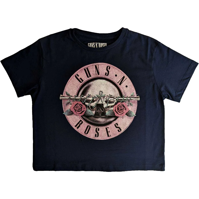 GUNS N' ROSES Crop Top for Ladies, Classic Logo Lace Blend Ribbed Blend Corduroy Blend
