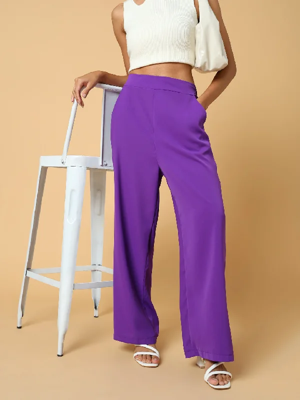 Women Solid Purple Trouser-2572-Purple Trousers practical durable
