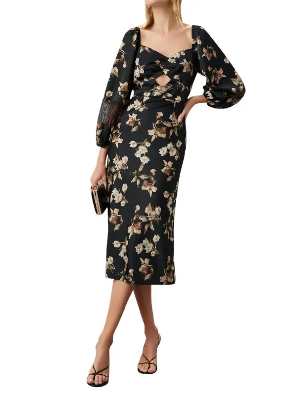 Amara Dress In Black Venetia Petal