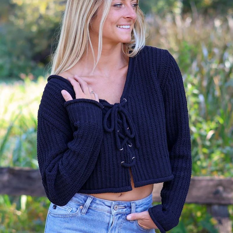 Tie Detail Sweater Herringbone Houndstooth Plaid