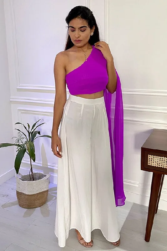 One Shoulder Crop Top and Pant Set Terry Blend Velvet Blend Canvas Blend