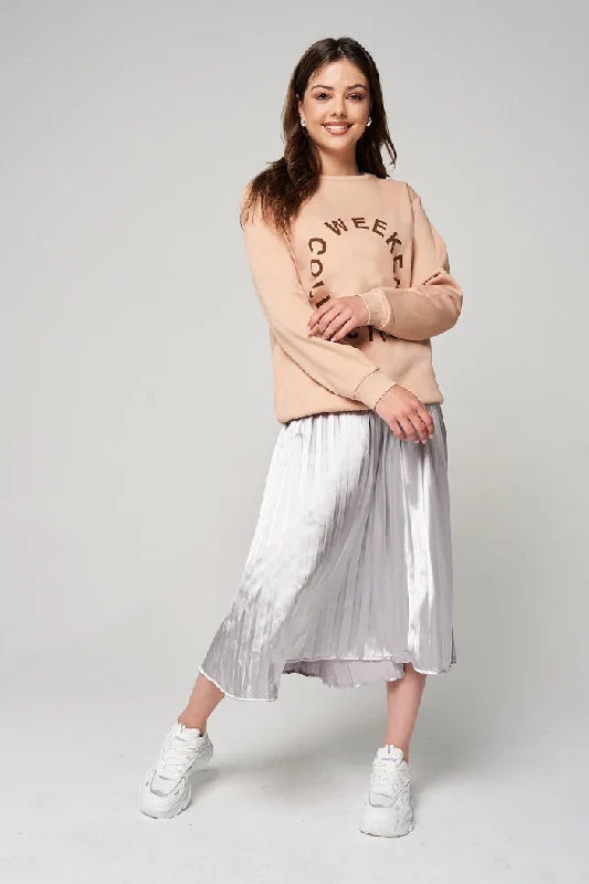 Pleated midi Skirt wool skirt breathable