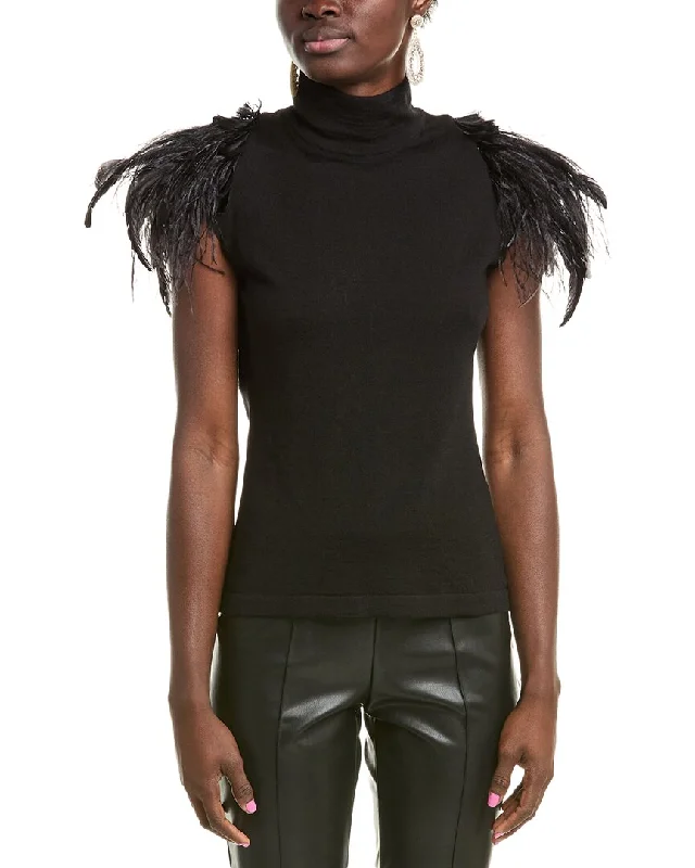 Alberta Ferretti Feather Trim Wool Sweater Anti-Pilling Anti-Shrink Durable