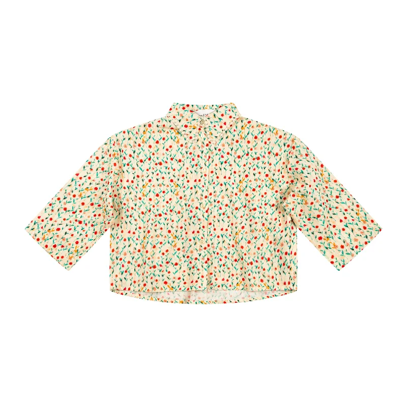 OVERSIZED CROP TOP WITH LACE DETAILED COLLAR-POPPY GARDEN Embroidered Appliqued Beaded