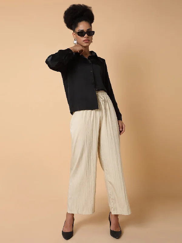 Women Solid Cream Straight Trouser-6613A-Cream Chinos Cotton Straight Leg