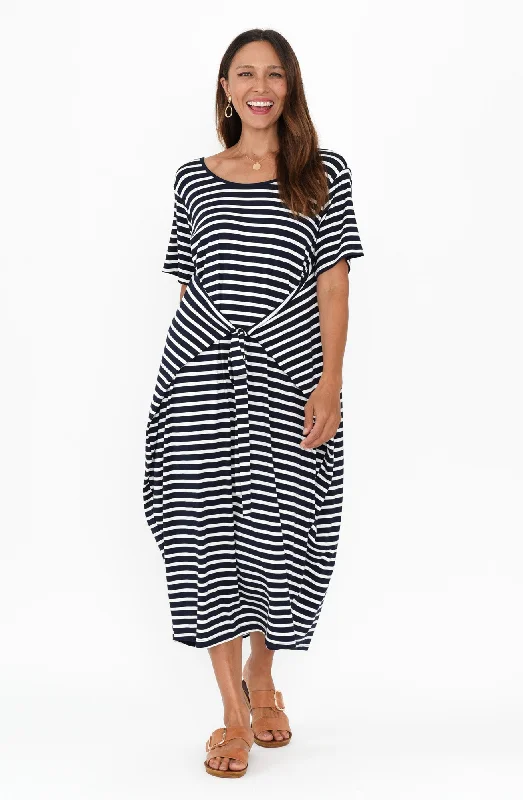 Tidal Navy Stripe Layered Bamboo Dress