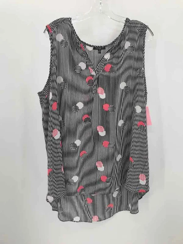 Pre-Owned Sami & Jo Black Size 2X Stripe Tank Top teal tank top