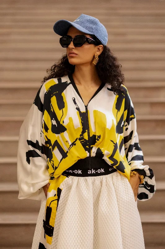 Abstract Printed Crop Top Ribbed Crop Top High Neck Heavyweight