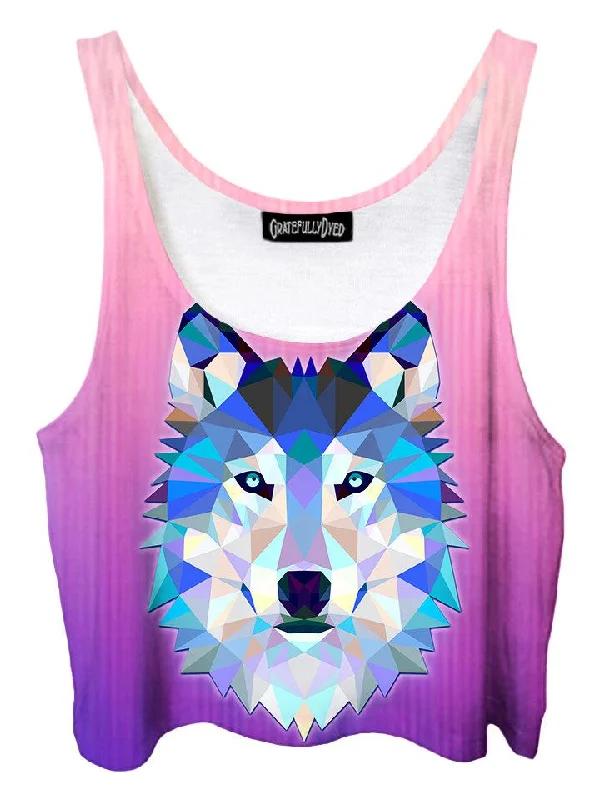 Wolf Within Geometric Animal Crop Top Mesh Canvas Denim