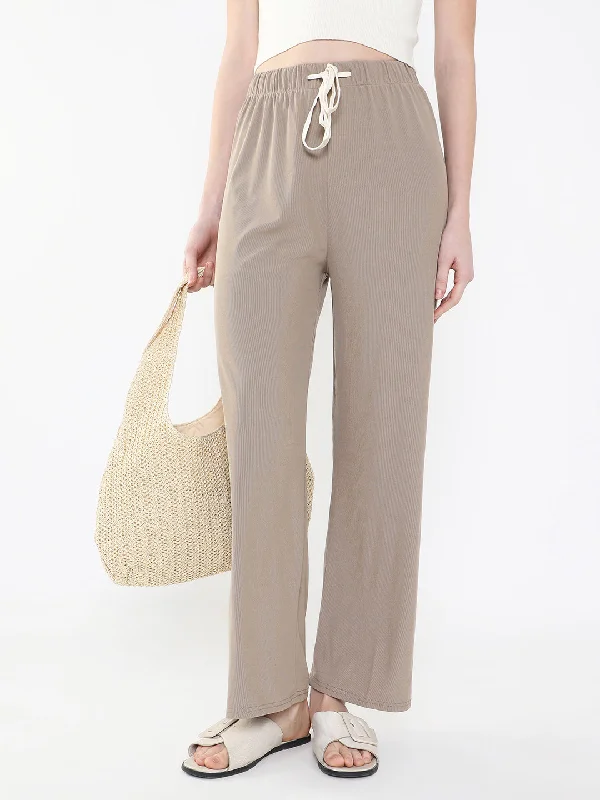 Women Solid Beige Trouser-8627-Beige Trousers Palazzo Wide Leg